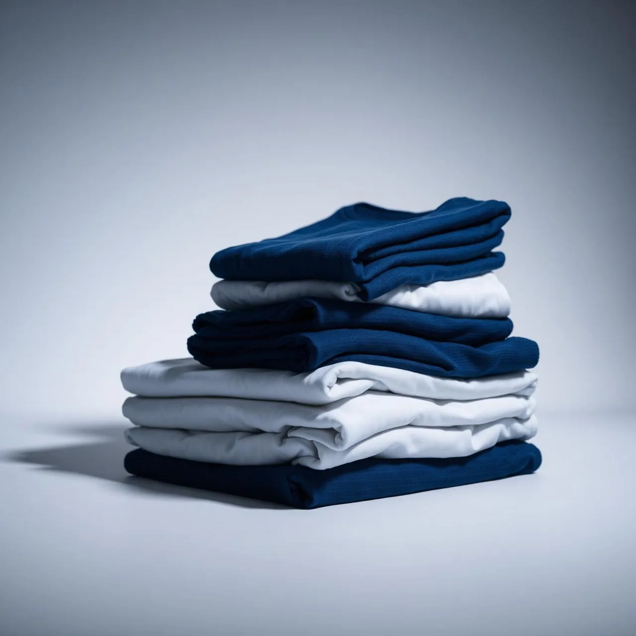 Folded premium navy and white t-shirts by Proattire